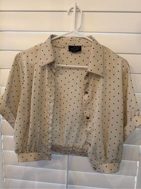 Milk Money Cream & Black Polka Dot Button Front Blouse Size Small